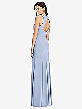 Rear View Thumbnail - Sky Blue Diamond Cutout Back Trumpet Gown with Front Slit