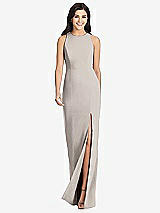 Front View Thumbnail - Taupe Diamond Cutout Back Trumpet Gown with Front Slit
