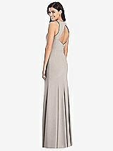 Rear View Thumbnail - Taupe Diamond Cutout Back Trumpet Gown with Front Slit