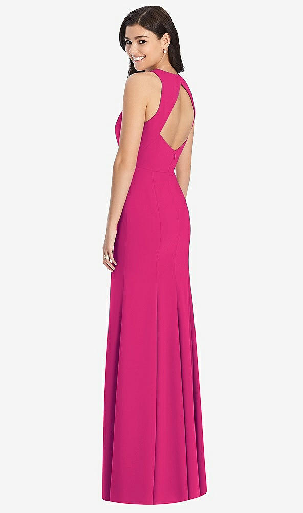 Back View - Think Pink Diamond Cutout Back Trumpet Gown with Front Slit