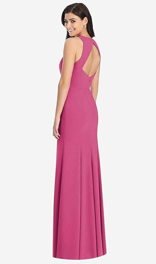 Back View - Tea Rose Diamond Cutout Back Trumpet Gown with Front Slit