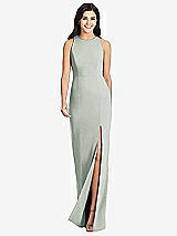Front View Thumbnail - Willow Green Diamond Cutout Back Trumpet Gown with Front Slit
