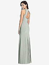 Rear View Thumbnail - Willow Green Diamond Cutout Back Trumpet Gown with Front Slit
