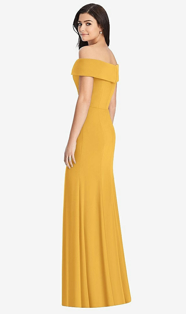 Back View - NYC Yellow Cuffed Off-the-Shoulder Trumpet Gown