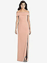 Front View Thumbnail - Pale Peach Cuffed Off-the-Shoulder Trumpet Gown