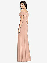 Rear View Thumbnail - Pale Peach Cuffed Off-the-Shoulder Trumpet Gown