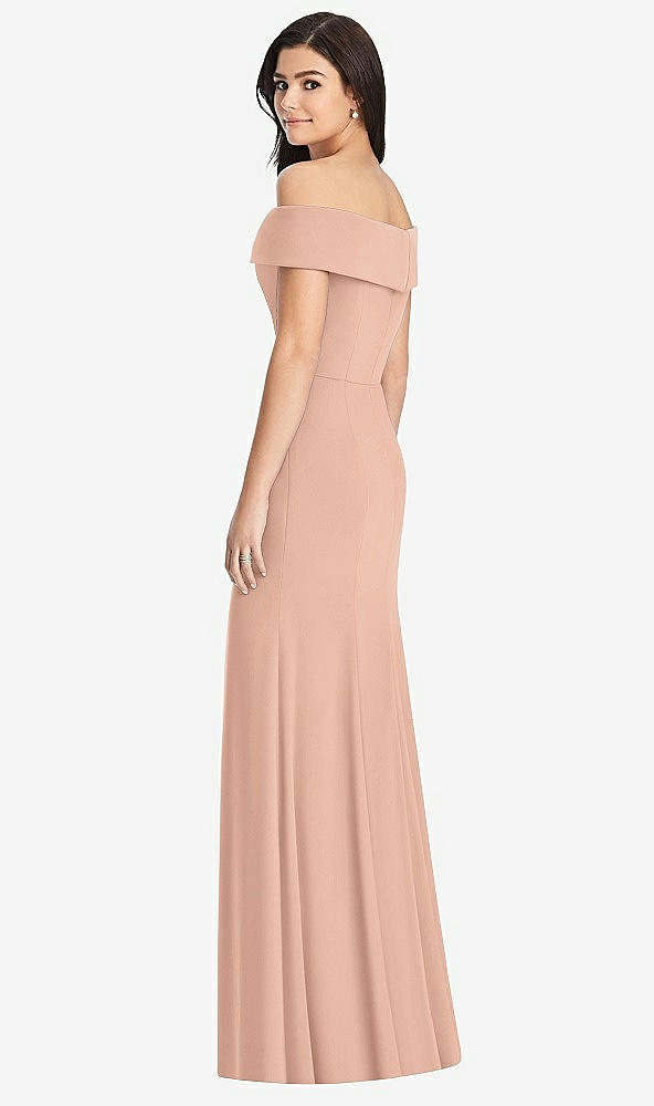 Back View - Pale Peach Cuffed Off-the-Shoulder Trumpet Gown