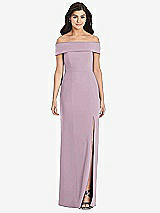 Front View Thumbnail - Suede Rose Cuffed Off-the-Shoulder Trumpet Gown
