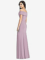 Rear View Thumbnail - Suede Rose Cuffed Off-the-Shoulder Trumpet Gown