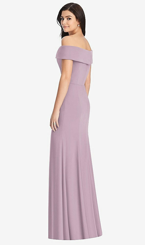 Back View - Suede Rose Cuffed Off-the-Shoulder Trumpet Gown