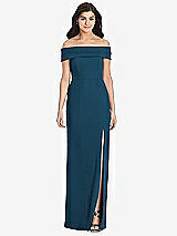 Front View Thumbnail - Atlantic Blue Cuffed Off-the-Shoulder Trumpet Gown