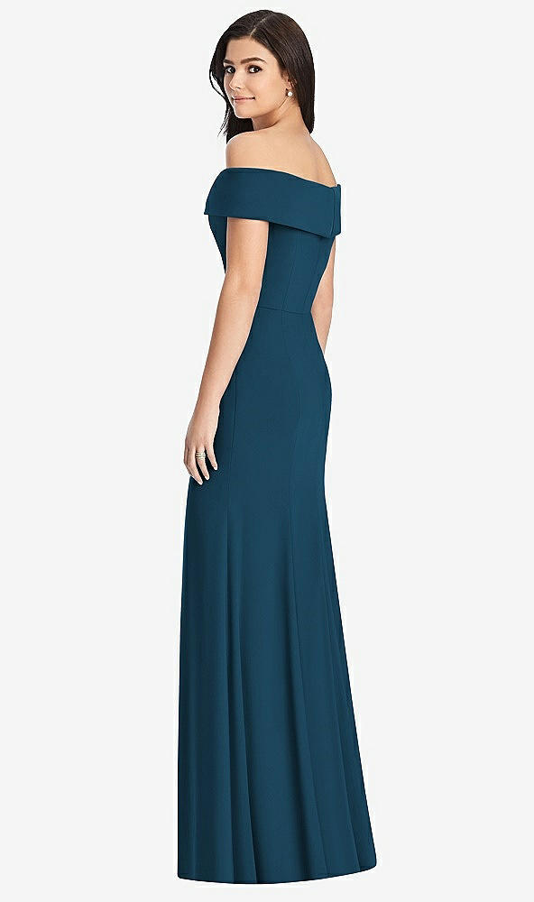 Back View - Atlantic Blue Cuffed Off-the-Shoulder Trumpet Gown