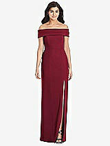 Front View Thumbnail - Burgundy Cuffed Off-the-Shoulder Trumpet Gown