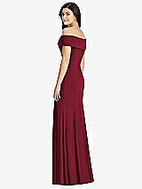 Rear View Thumbnail - Burgundy Cuffed Off-the-Shoulder Trumpet Gown