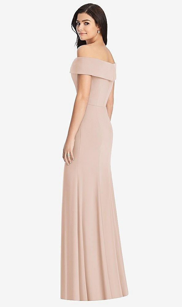 Back View - Cameo Cuffed Off-the-Shoulder Trumpet Gown