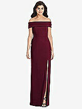 Front View Thumbnail - Cabernet Cuffed Off-the-Shoulder Trumpet Gown