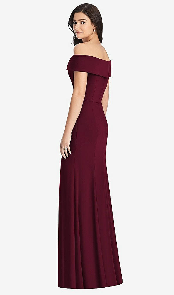 Back View - Cabernet Cuffed Off-the-Shoulder Trumpet Gown