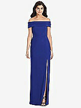 Front View Thumbnail - Cobalt Blue Cuffed Off-the-Shoulder Trumpet Gown