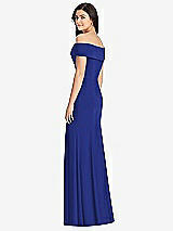 Rear View Thumbnail - Cobalt Blue Cuffed Off-the-Shoulder Trumpet Gown