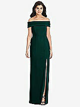 Front View Thumbnail - Evergreen Cuffed Off-the-Shoulder Trumpet Gown