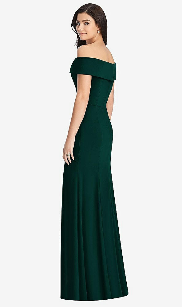 Back View - Evergreen Cuffed Off-the-Shoulder Trumpet Gown