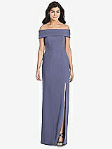 Front View Thumbnail - French Blue Cuffed Off-the-Shoulder Trumpet Gown