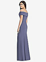 Rear View Thumbnail - French Blue Cuffed Off-the-Shoulder Trumpet Gown
