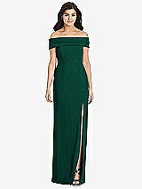 Front View Thumbnail - Hunter Green Cuffed Off-the-Shoulder Trumpet Gown