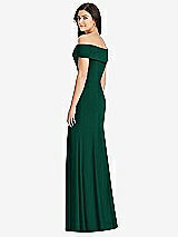 Rear View Thumbnail - Hunter Green Cuffed Off-the-Shoulder Trumpet Gown