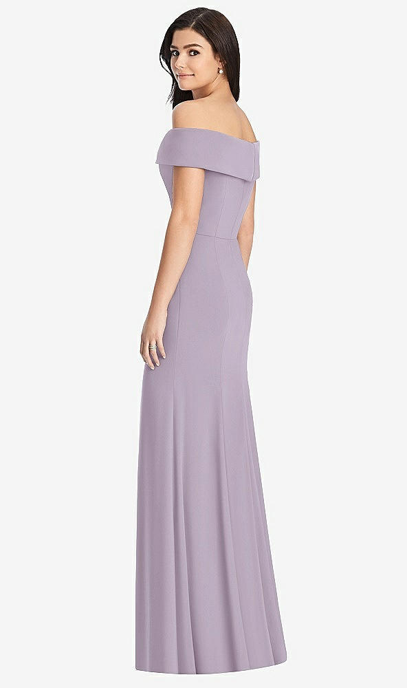 Back View - Lilac Haze Cuffed Off-the-Shoulder Trumpet Gown