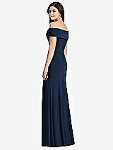 Rear View Thumbnail - Midnight Navy Cuffed Off-the-Shoulder Trumpet Gown