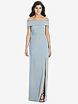 Front View Thumbnail - Mist Cuffed Off-the-Shoulder Trumpet Gown