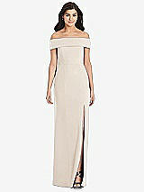 Front View Thumbnail - Oat Cuffed Off-the-Shoulder Trumpet Gown