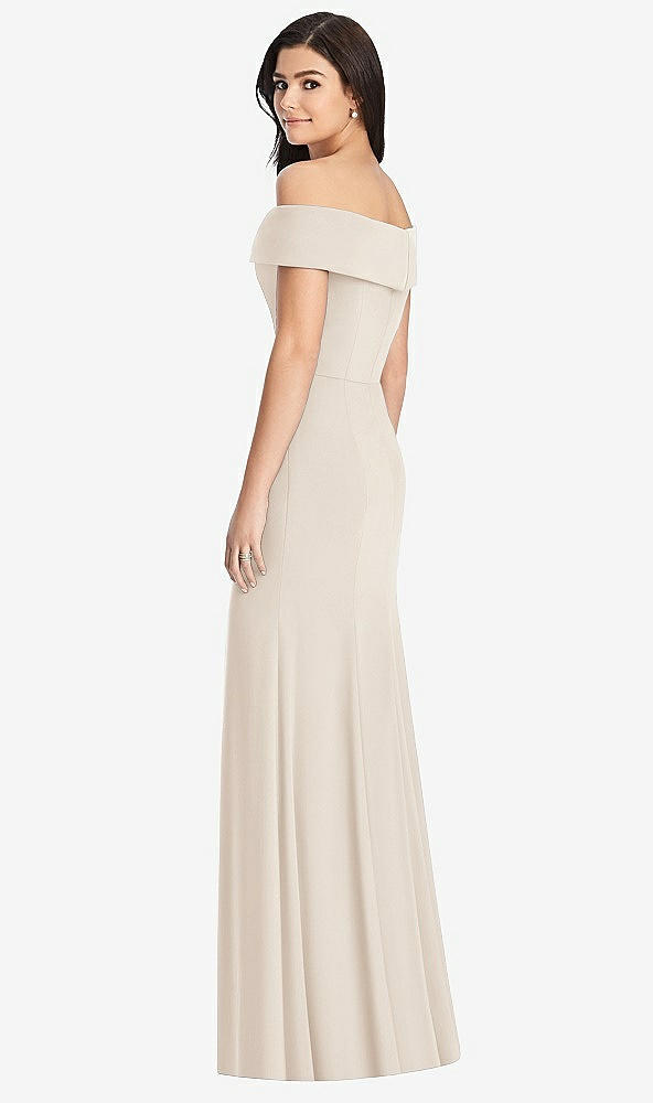 Back View - Oat Cuffed Off-the-Shoulder Trumpet Gown