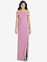 Front View Thumbnail - Powder Pink Cuffed Off-the-Shoulder Trumpet Gown