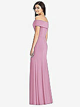 Rear View Thumbnail - Powder Pink Cuffed Off-the-Shoulder Trumpet Gown
