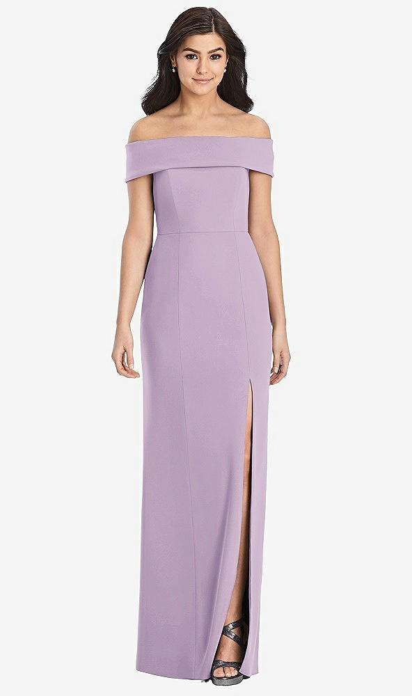 Front View - Pale Purple Cuffed Off-the-Shoulder Trumpet Gown