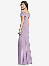 Rear View Thumbnail - Pale Purple Cuffed Off-the-Shoulder Trumpet Gown