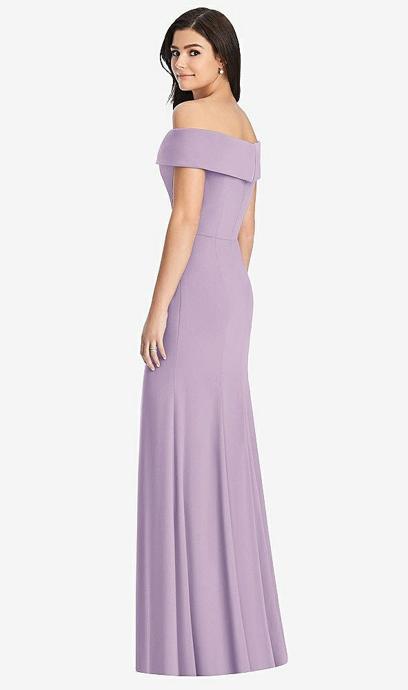 Back View - Pale Purple Cuffed Off-the-Shoulder Trumpet Gown
