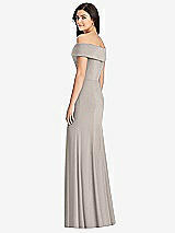 Rear View Thumbnail - Taupe Cuffed Off-the-Shoulder Trumpet Gown