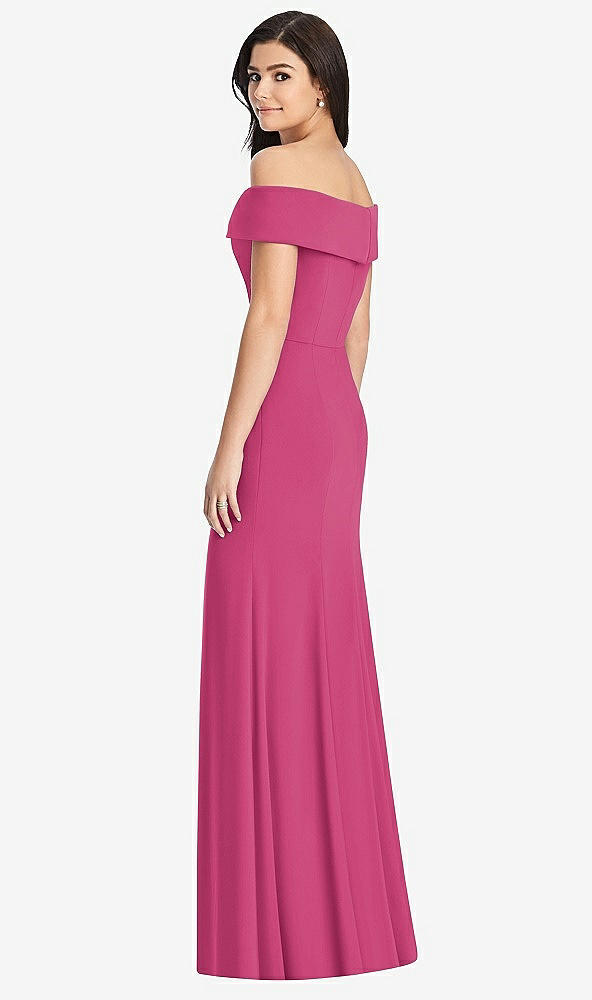 Back View - Tea Rose Cuffed Off-the-Shoulder Trumpet Gown