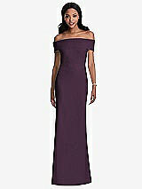 Front View Thumbnail - Aubergine Natural Waist Off-The-Shoulder Mermaid Dress