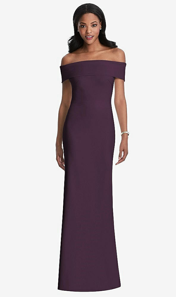 Front View - Aubergine Natural Waist Off-The-Shoulder Mermaid Dress