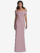 Front View Thumbnail - Dusty Rose Natural Waist Off-The-Shoulder Mermaid Dress