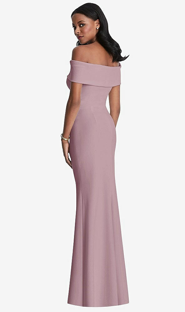 Back View - Dusty Rose Natural Waist Off-The-Shoulder Mermaid Dress