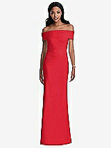 Front View Thumbnail - Parisian Red Natural Waist Off-The-Shoulder Mermaid Dress