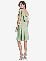 Rear View Thumbnail - Celadon Midi Natural Waist Ruffled VNeck Dress