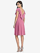 Rear View Thumbnail - Orchid Pink Midi Natural Waist Ruffled VNeck Dress