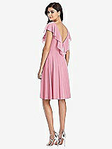 Rear View Thumbnail - Peony Pink Midi Natural Waist Ruffled VNeck Dress
