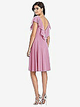Rear View Thumbnail - Powder Pink Midi Natural Waist Ruffled VNeck Dress